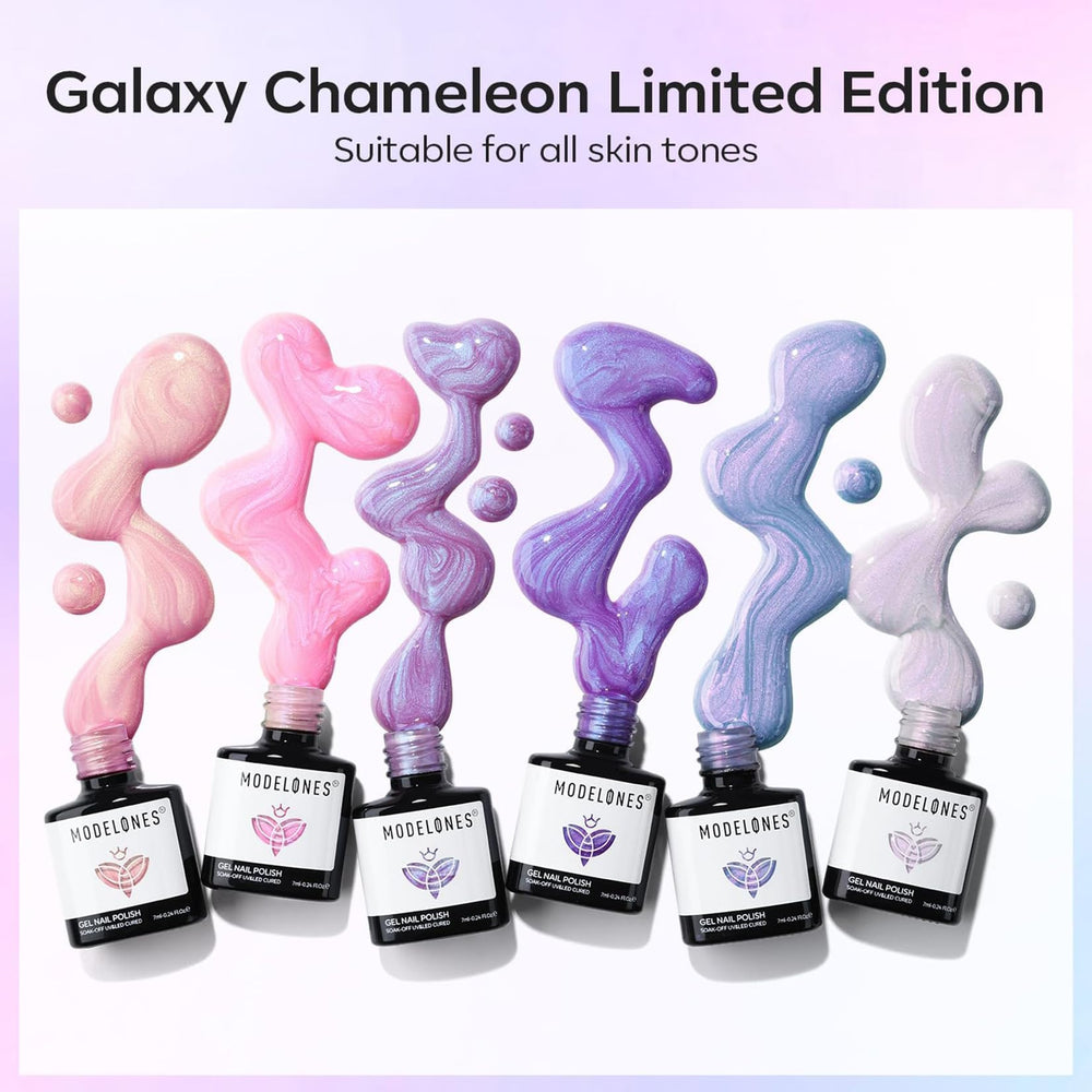 Modelones six-shimmer-colors pink-purple-white offers versatile looks for chic nails.