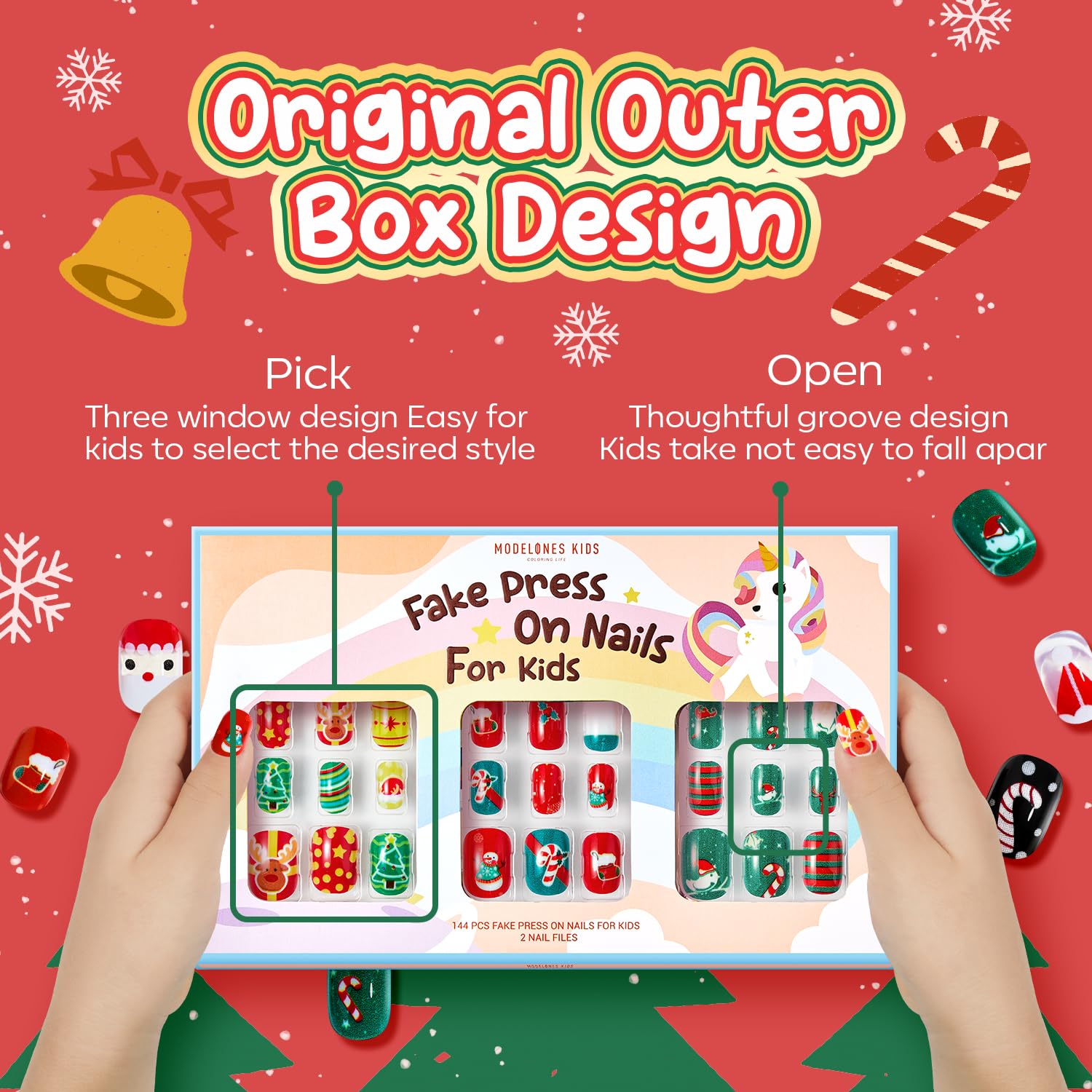 Modelones snowflake red nails with festive holiday design