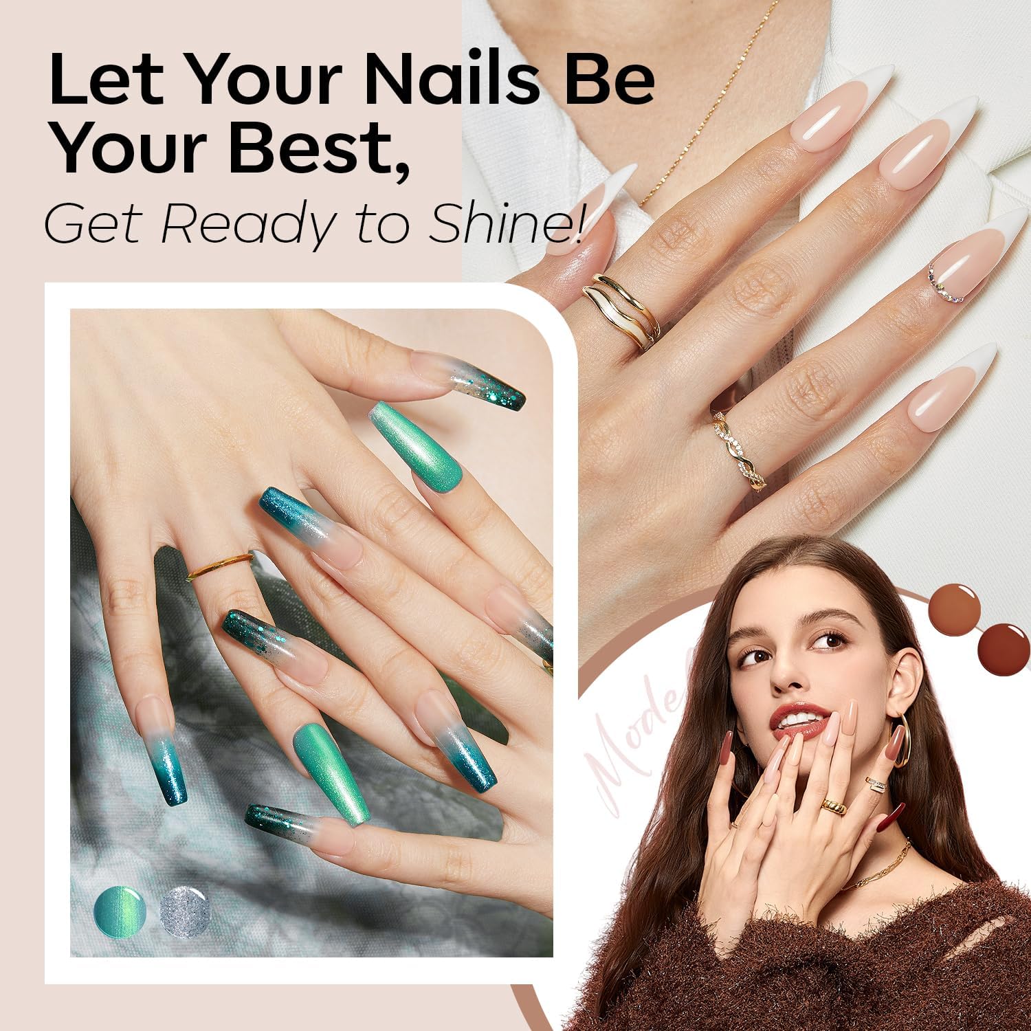 Modelones top coats in glossy, matte, and glitter for customization