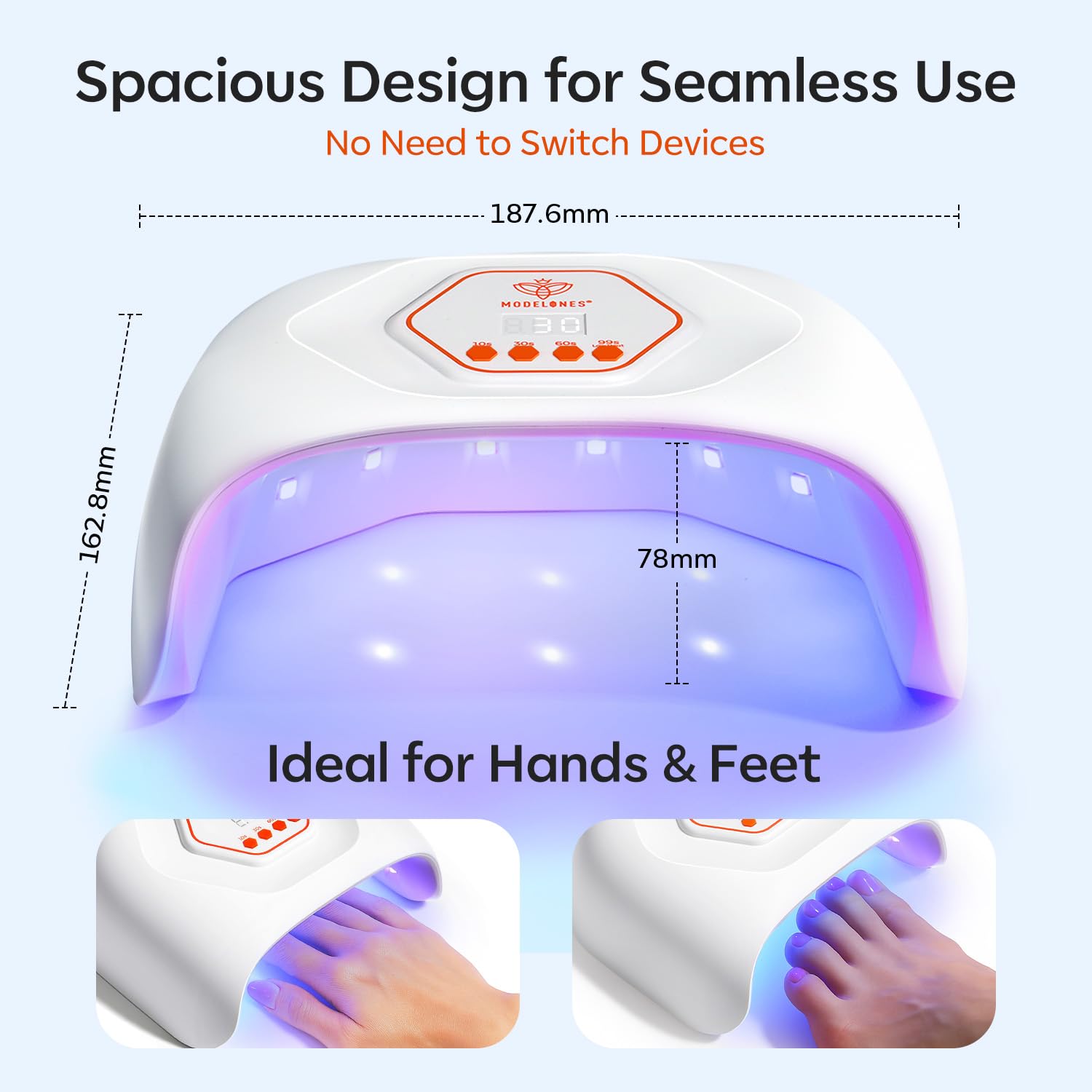 Modelones UV LED Nail Lamp packaging displaying ready-to-use kit contents.