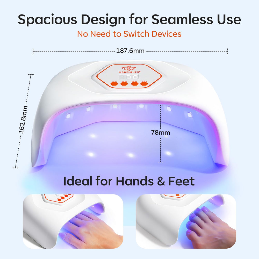 Modelones UV LED Nail Lamp packaging displaying ready-to-use kit contents.