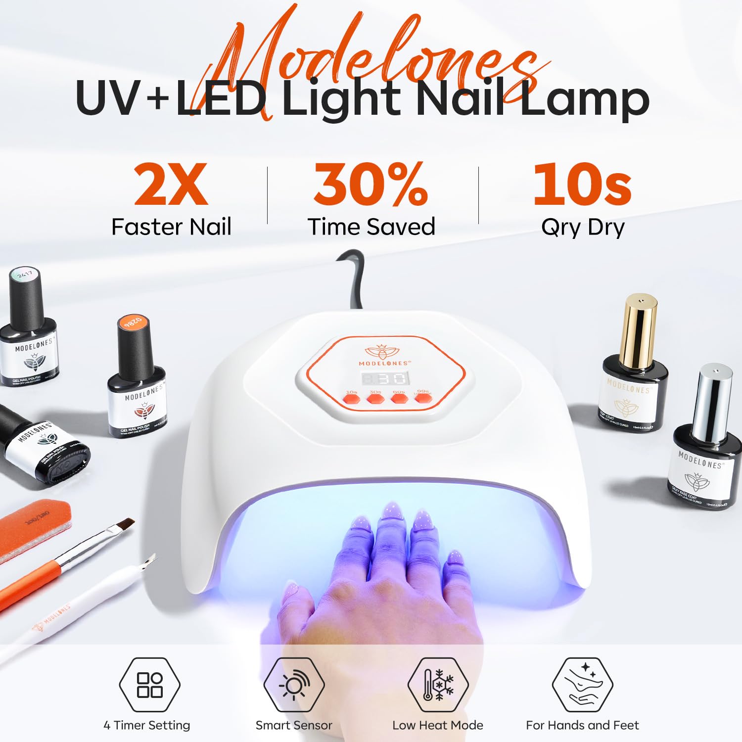 Modelones UV LED Nail Lamp safe-heat mode protects skin during curing sessions.
