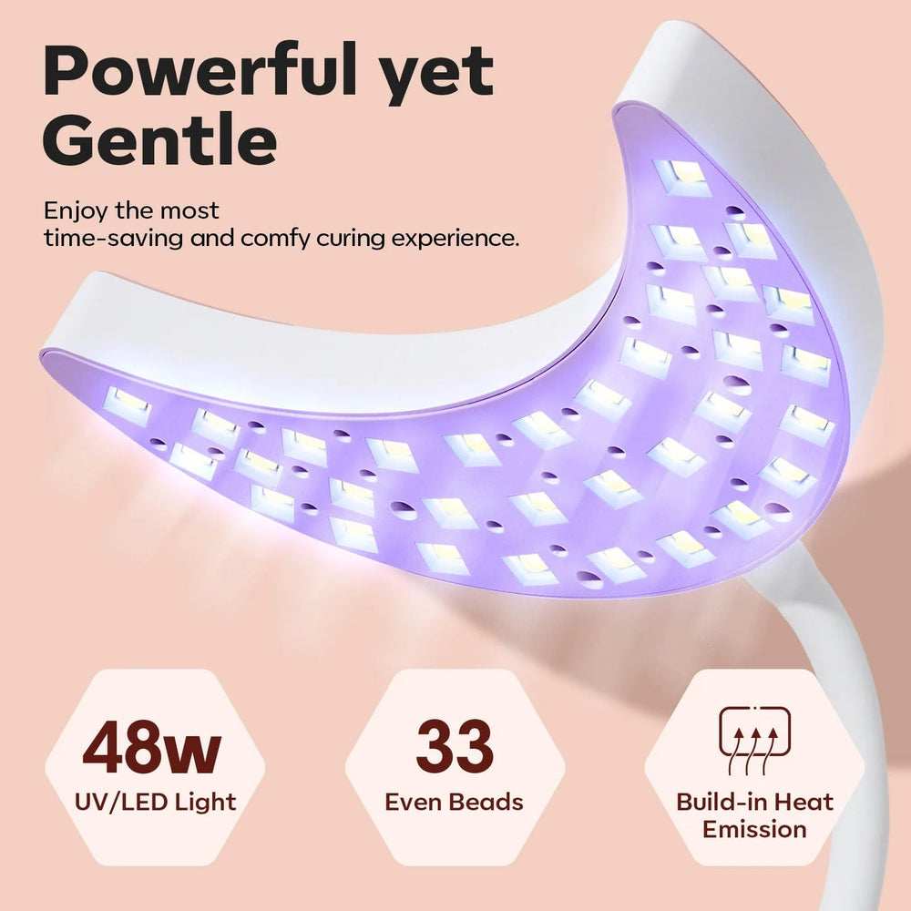 modelones UV LED Nail Lamp compatible with base coats, color gels, and builders.