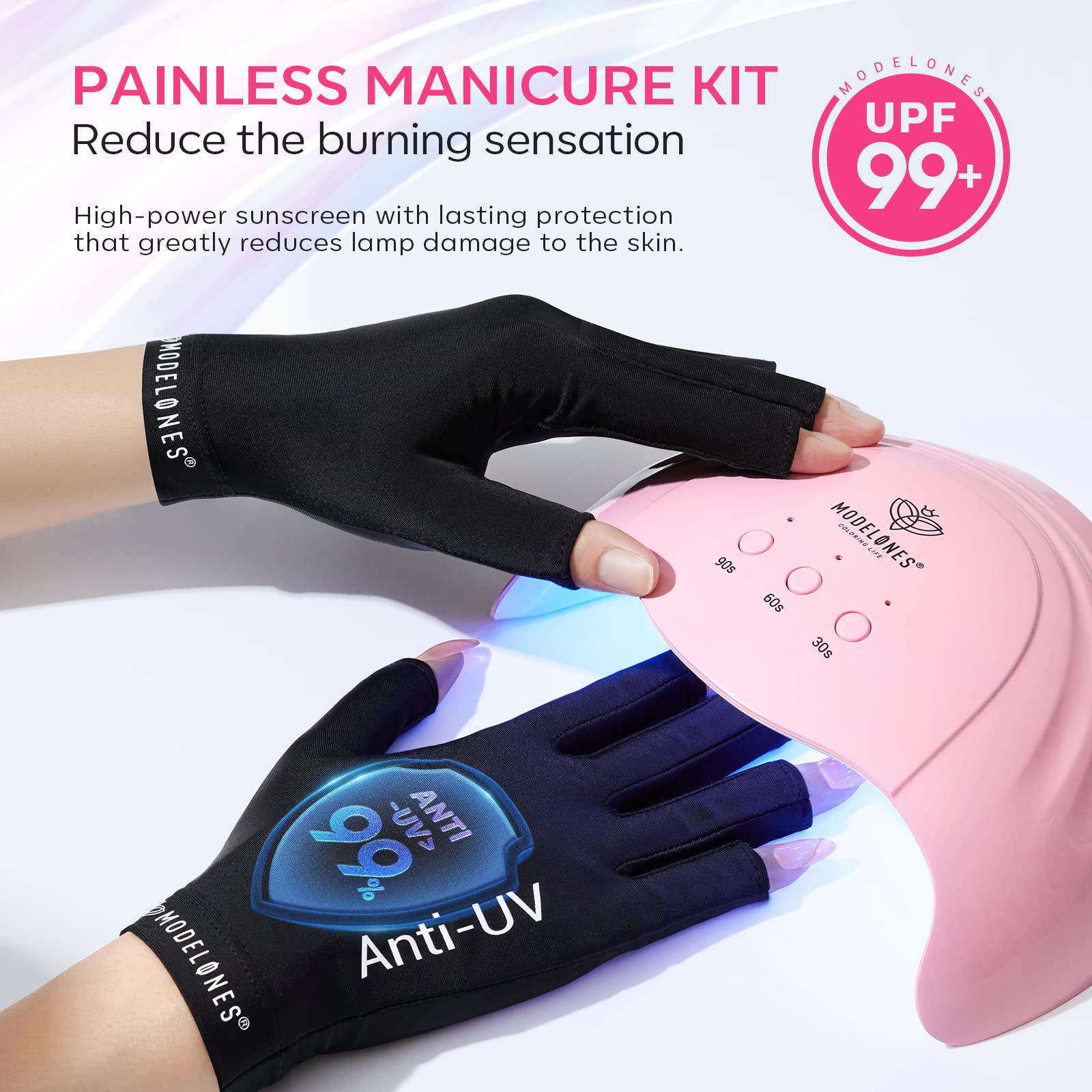 Modelones UV protective gloves blocking UV rays for safe manicures