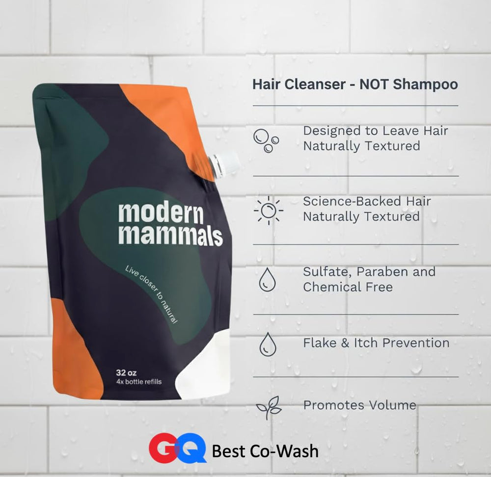 Modern Mammals Magic Mud lather-free application on hair for easy cleansing.