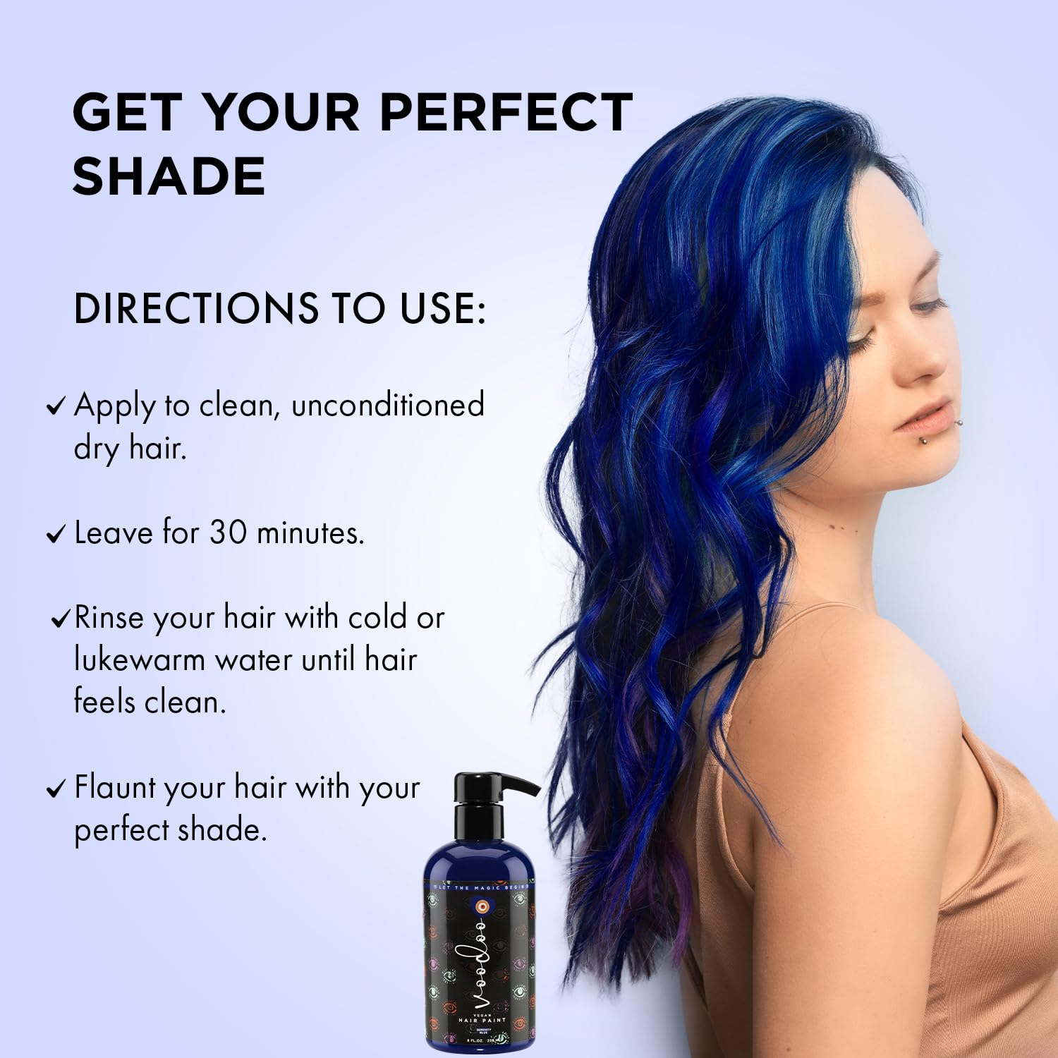 MOEHAIR suitable for all hair types delivering vibrant blue shine.