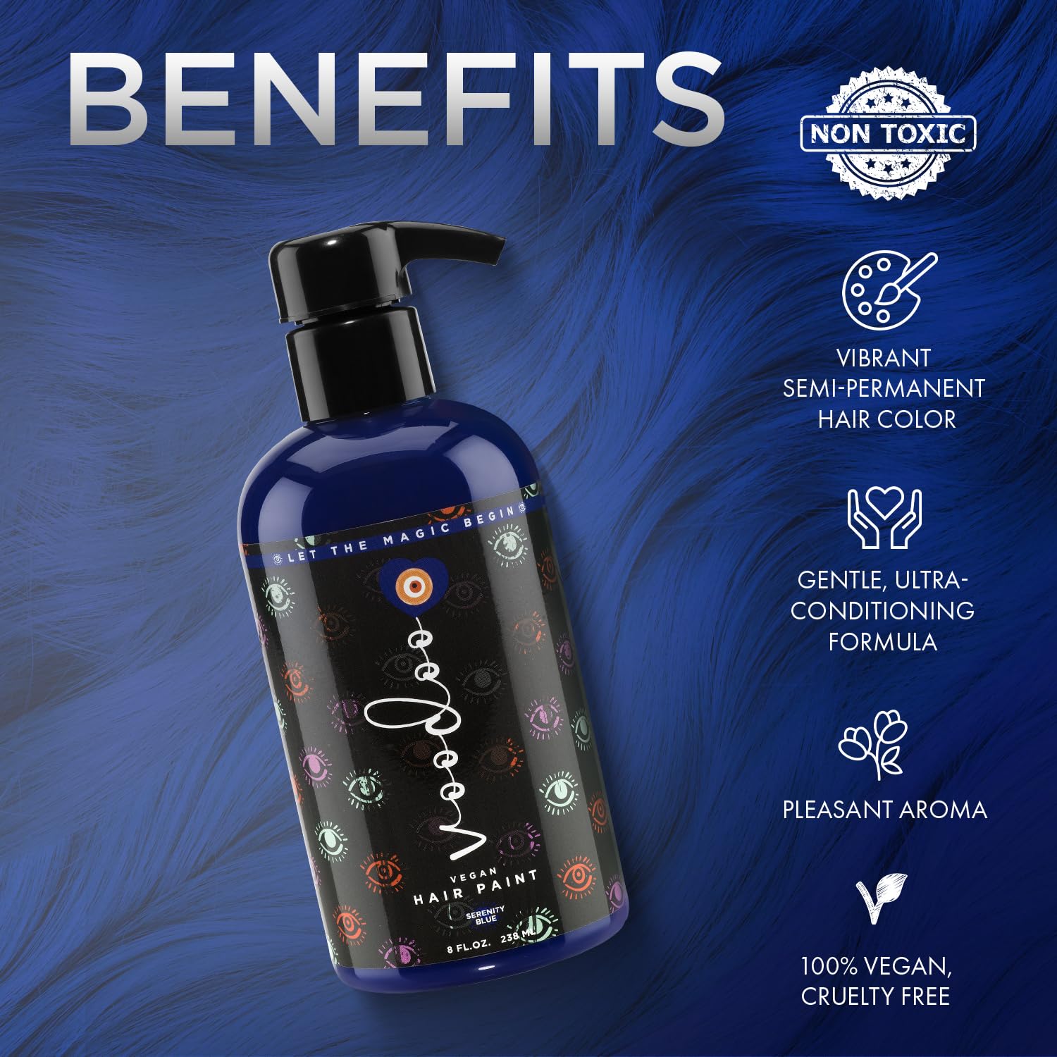 MOEHAIR intermixable blue shades blending with others to create custom tones.