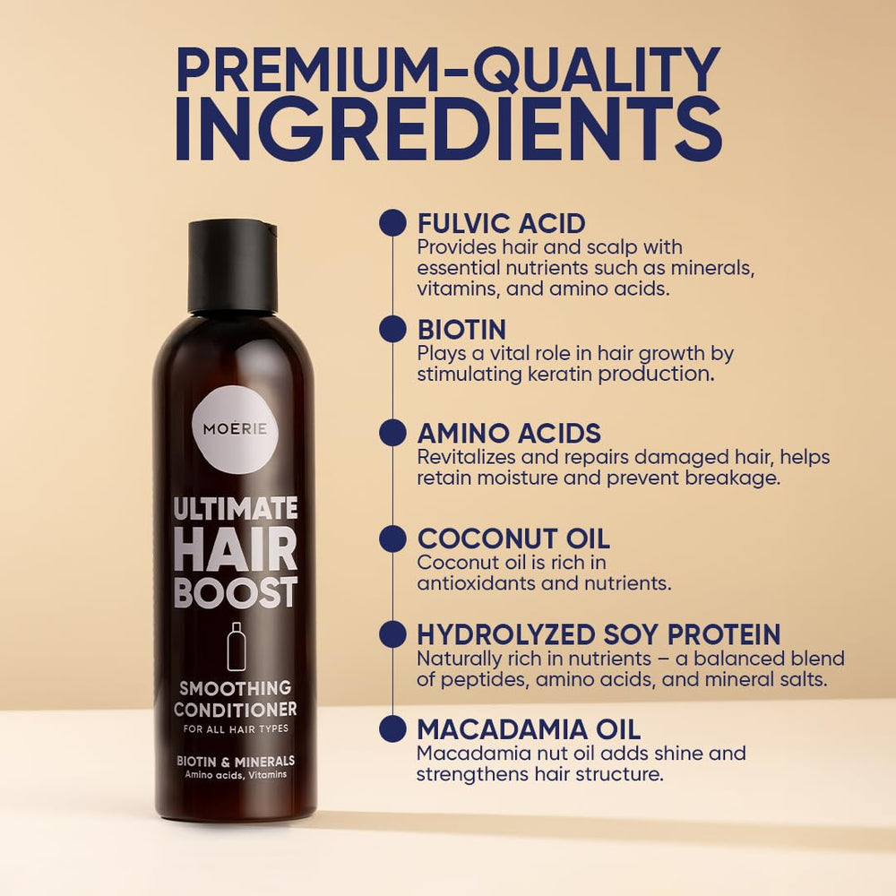 Moerie all hair types label shows universal suitability for every hair type.