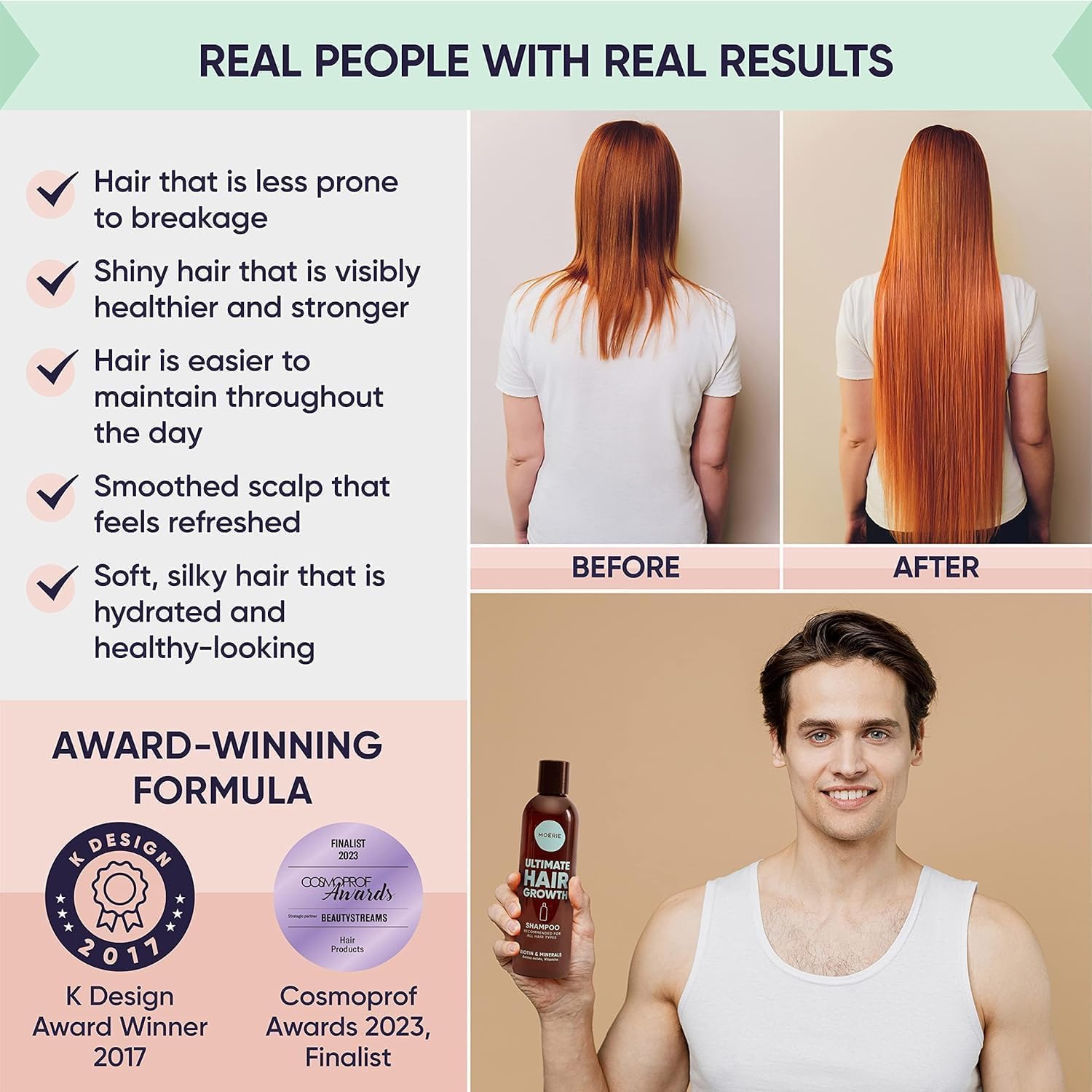 Moerie hair growth mask 100ml bottle indicates compact daily-use care.