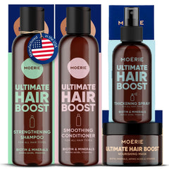 Moerie shampoo bottle with lush lather promotes fuller-looking hair