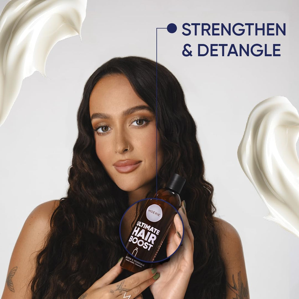 Moerie silky hair texture close-up reveals smooth, soft strands after use.