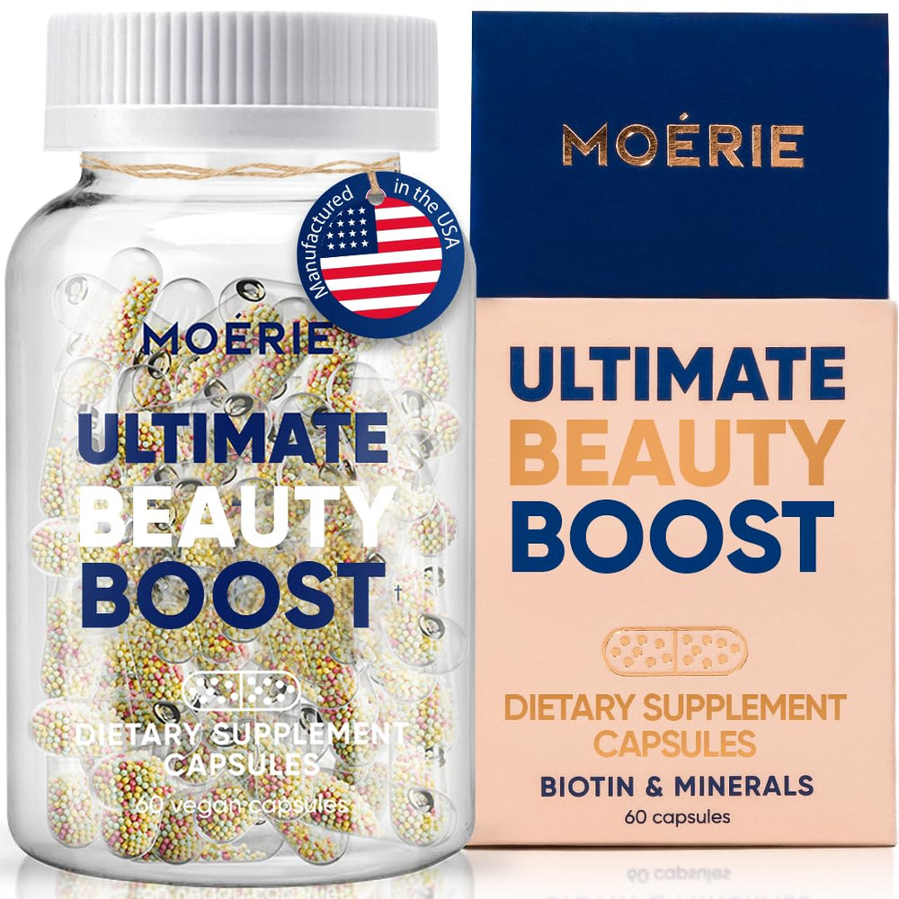 Moerie Ultimate Hair Boost bottle with clean label for daily hair nourishment.
