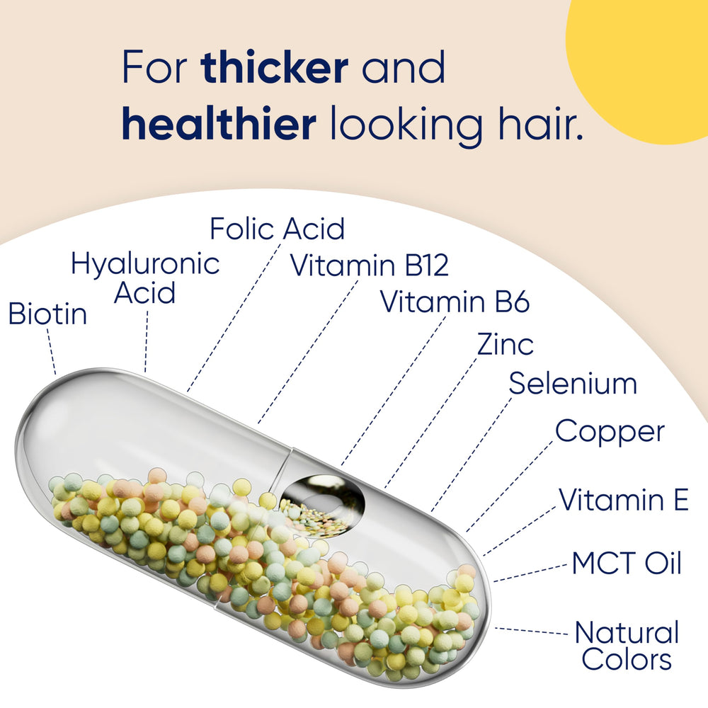 Moerie Ultimate Hair Boost ingredients panel highlights vitamins and minerals for nails and skin.
