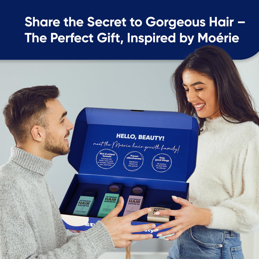 Moerie shampoo lifestyle shot suggesting fuller, healthier-looking hair