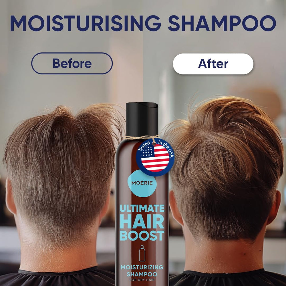 Moerie shampoo packaging box highlights paraben and silicone free claim