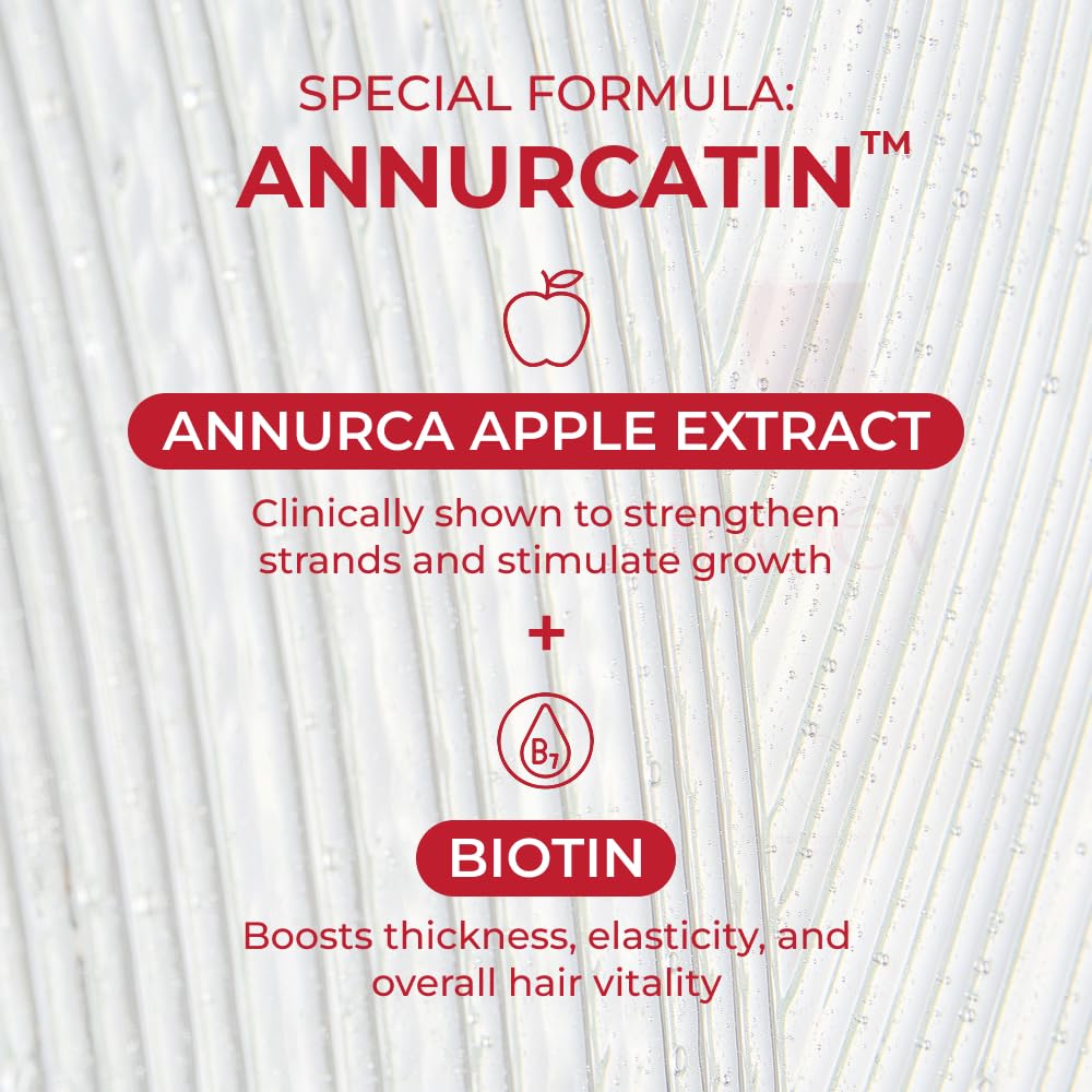 MOEV ANNURCATIN apple-extract detail highlights nourishing ingredients for scalp health.