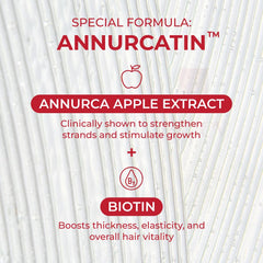 MOEV ANNURCATIN apple-extract detail highlights nourishing ingredients for scalp health.