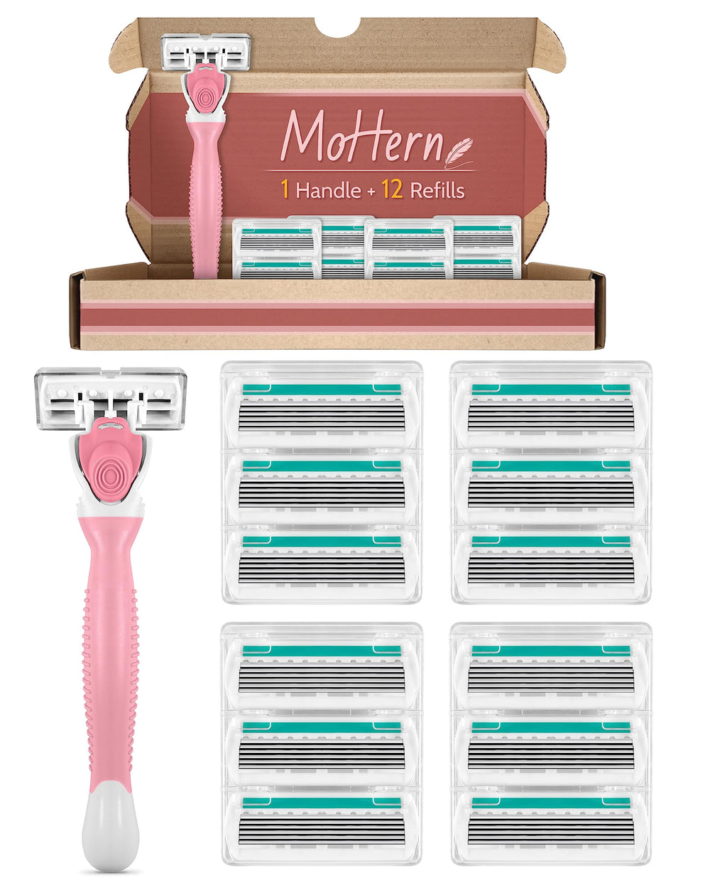 MoHern women's razor sensitive skin 6-blade handle for comfortable, precise shaving