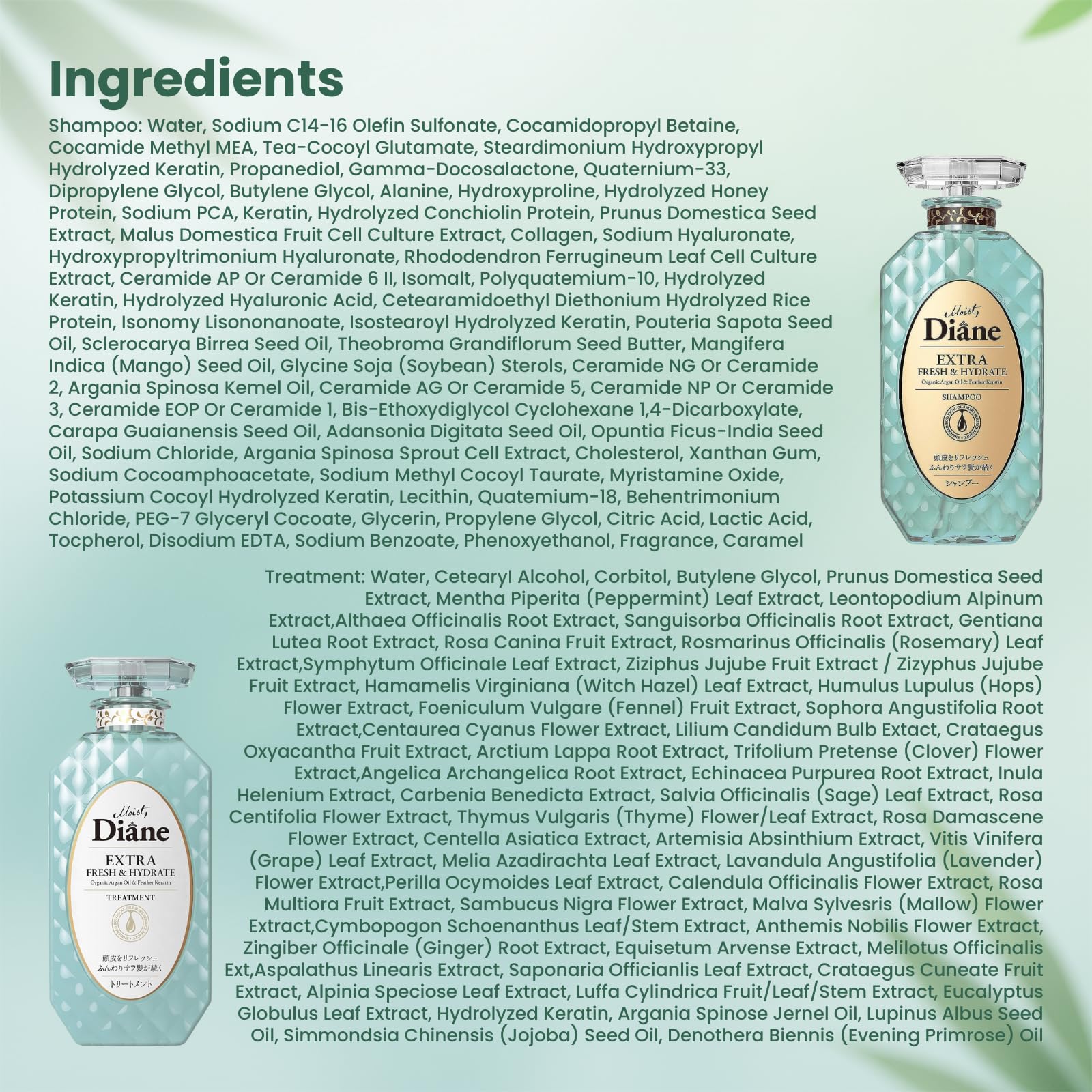 Moist Diane 30.4oz set label emphasizes value and long-lasting refreshment