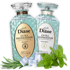 Moist Diane anti-dandruff shampoo bottle showing refreshing scalp cleanse