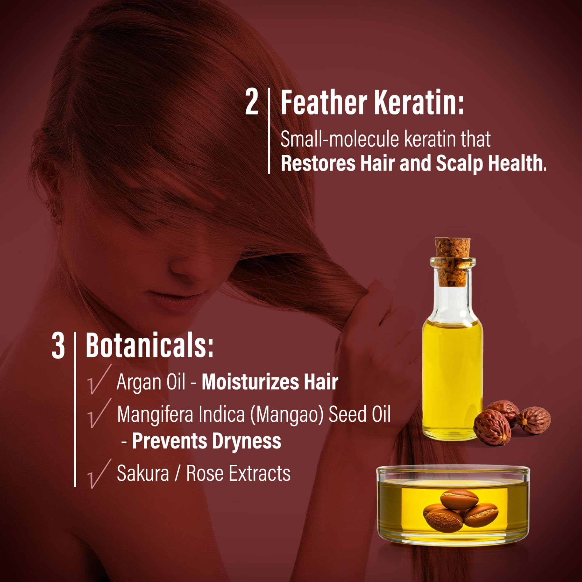 Moist Diane argan keratin ingredients close-up shows nourishing complex