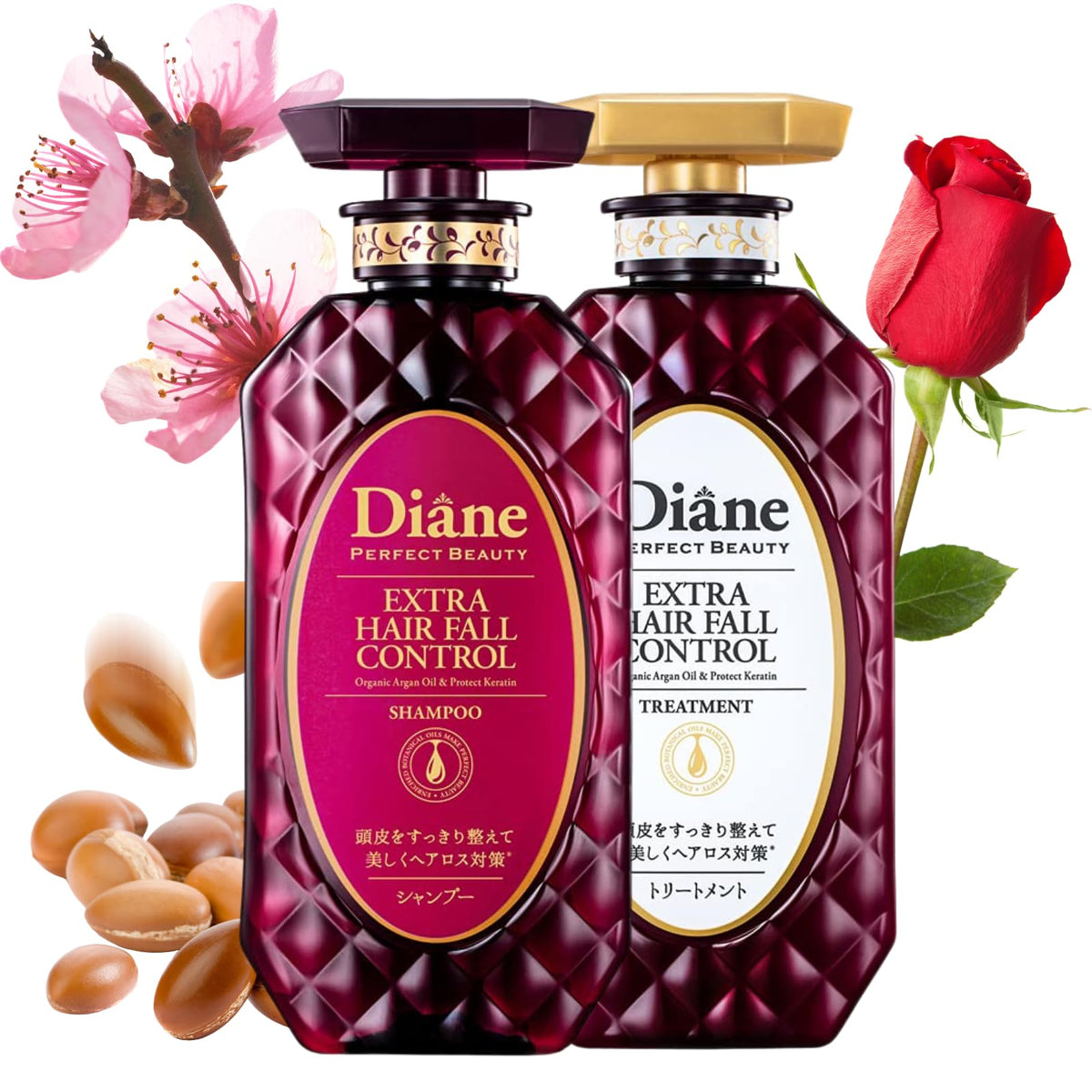 Moist Diane shampoo bottle showing hair-thickening formula for shine and lift