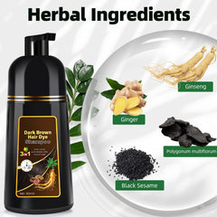 MOISTAR dark brown hair dye shampoo bottle highlighting herbal ingredients