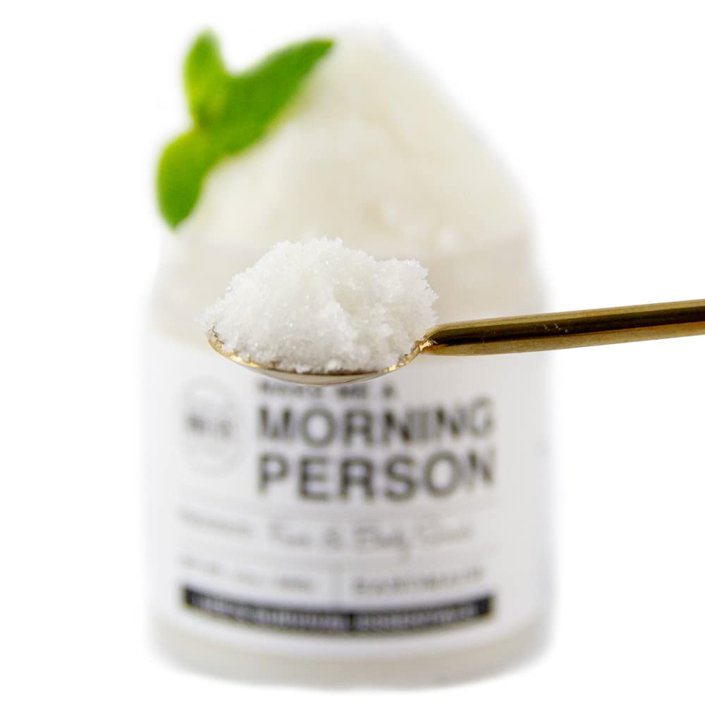 Mojo Spa Make Me a Morning Person Scrub beet sugar and soybean oil blend promotes gentle skin renewal.