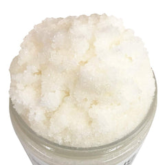 Mojo Spa Make Me a Morning Person Scrub jar closeup shows creamy texture with fine exfoliants.