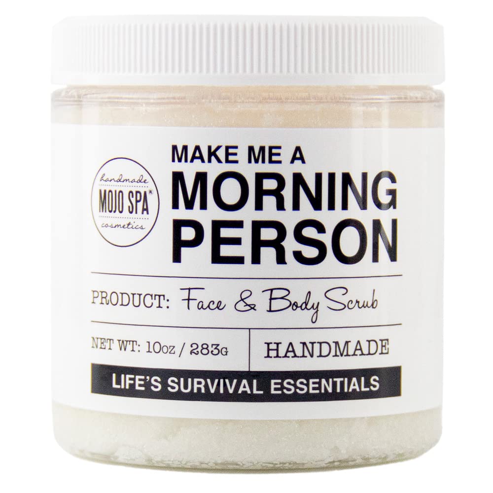 Mojo Spa Make Me a Morning Person Scrub texture detail emphasizes sugar exfoliation and hydration.