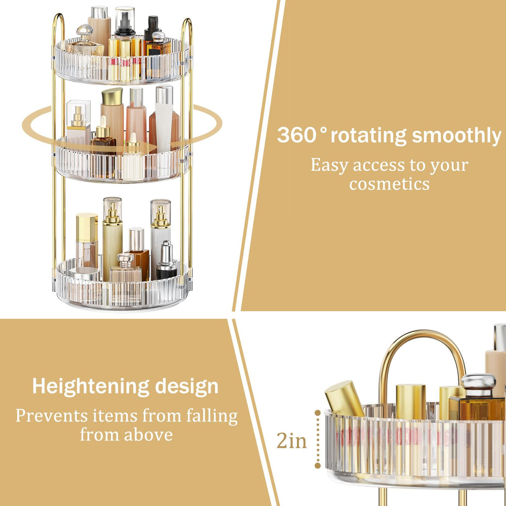 MOKANI 360 rotating organizer spin action: effortless, spill-free rotation for every vanity item.
