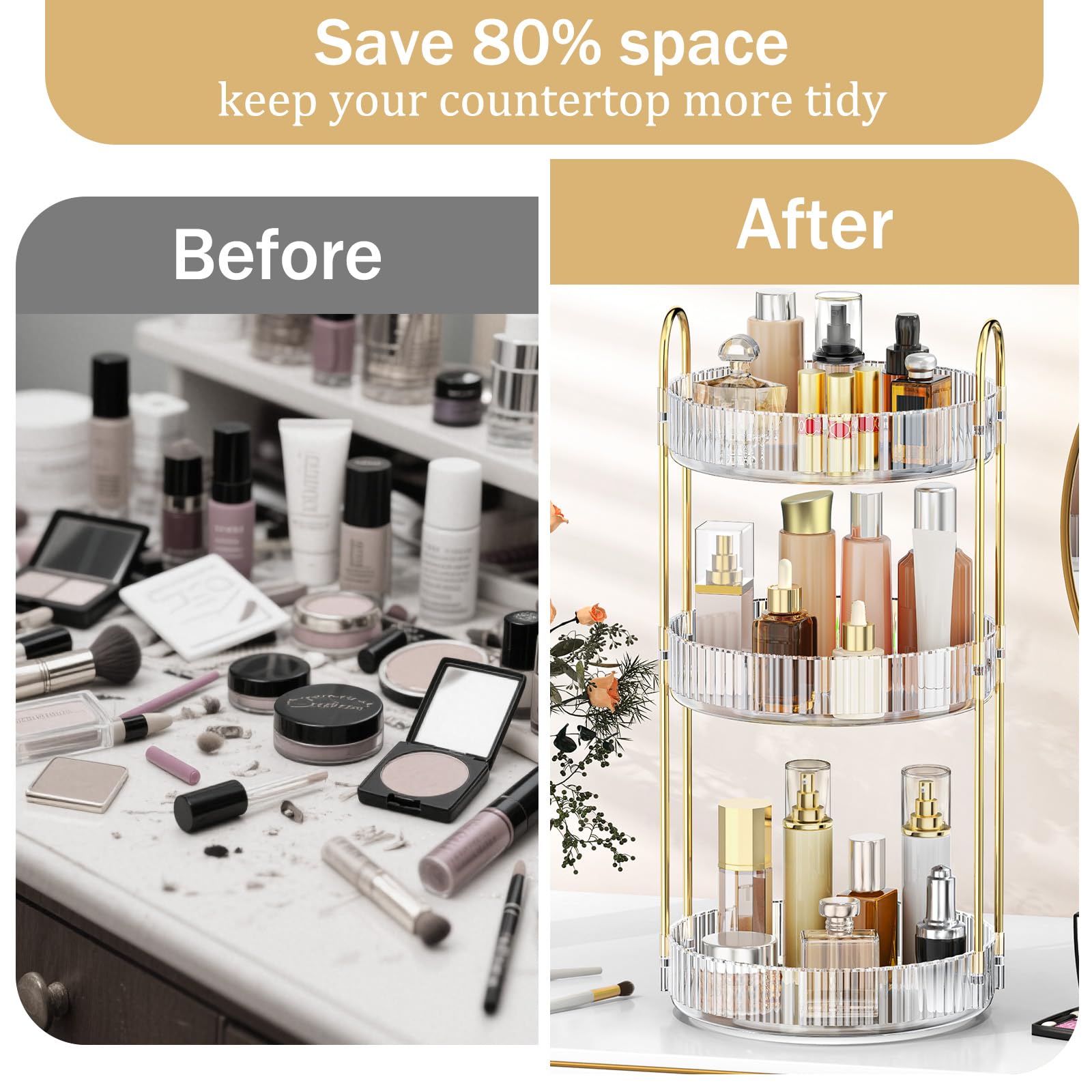 MOKANI lipstick perfume nail polish storage: organized vanity with visible access in seconds.