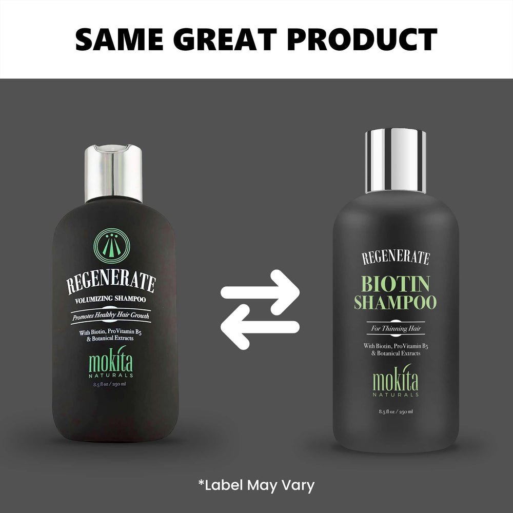 Mokita Naturals shampoo in shower scene emphasizes daily use for balanced scalp.