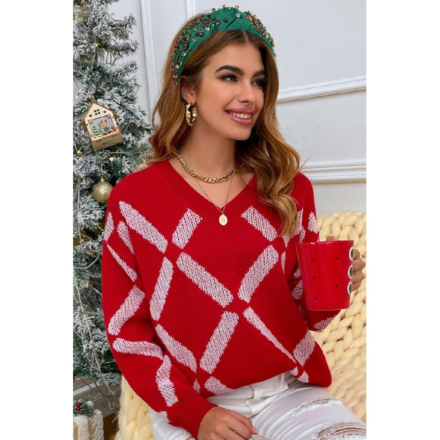 mokkia christmas headband with christmas bow and charms for festive outfits