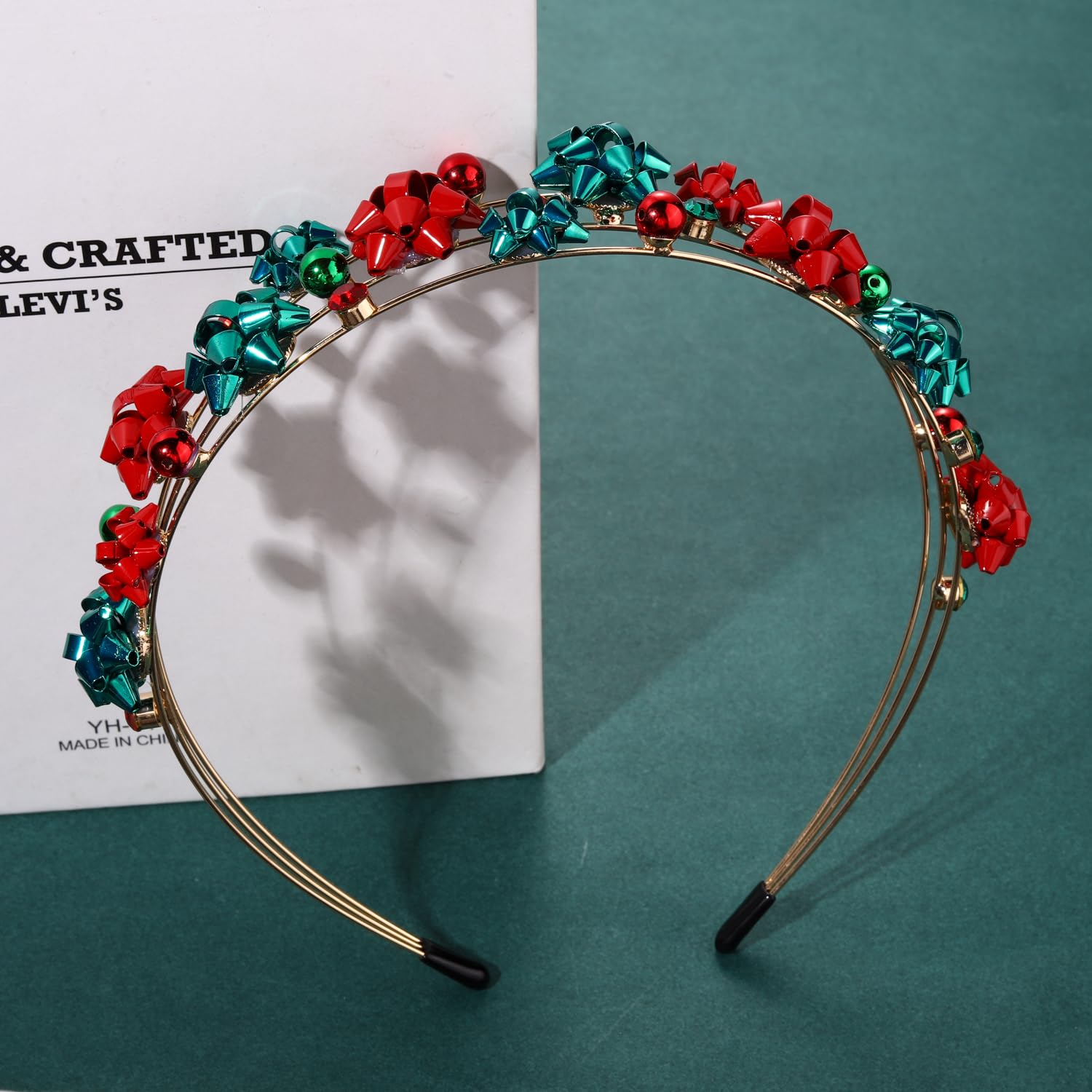 mokkia Christmas headband closeup on model