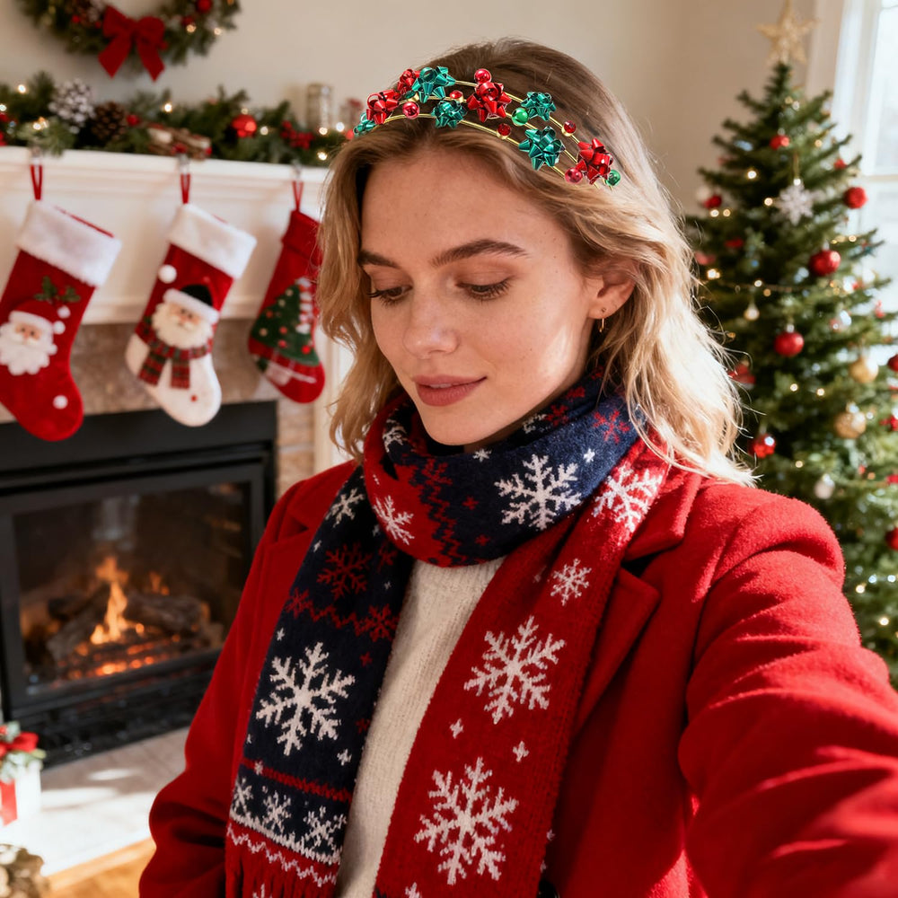 mokkia xmas bow headband with jeweled rhinestones