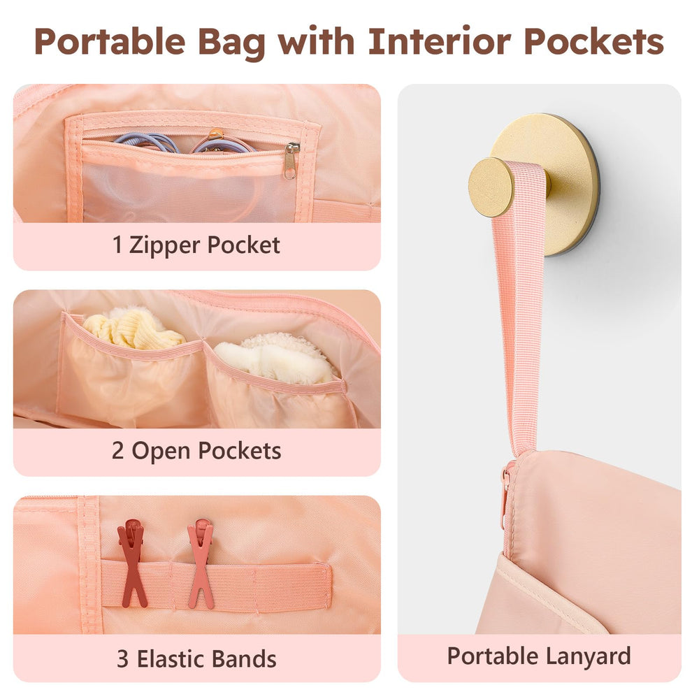 MOKURA organized hair tools pouch with pockets and elastic bands to reduce clutter.