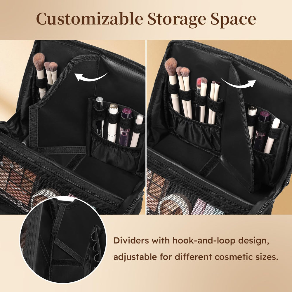 MOKURA Quilted Makeup Bag adjustable dividers show customizable space for organization on the go.