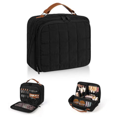 MOKURA Quilted Makeup Bag front view demonstrates large capacity for cosmetics and accessories.