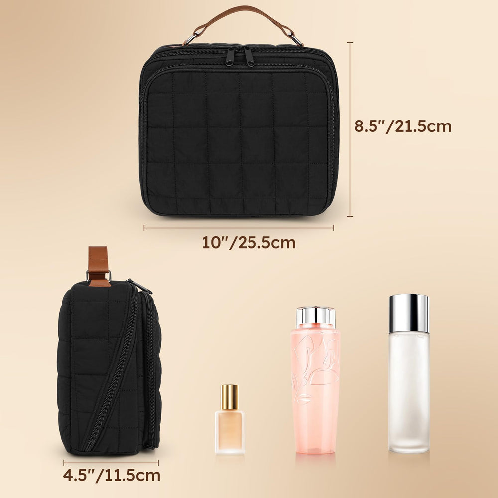 MOKURA Quilted Makeup Bag upright standing design supports easy access and storage.