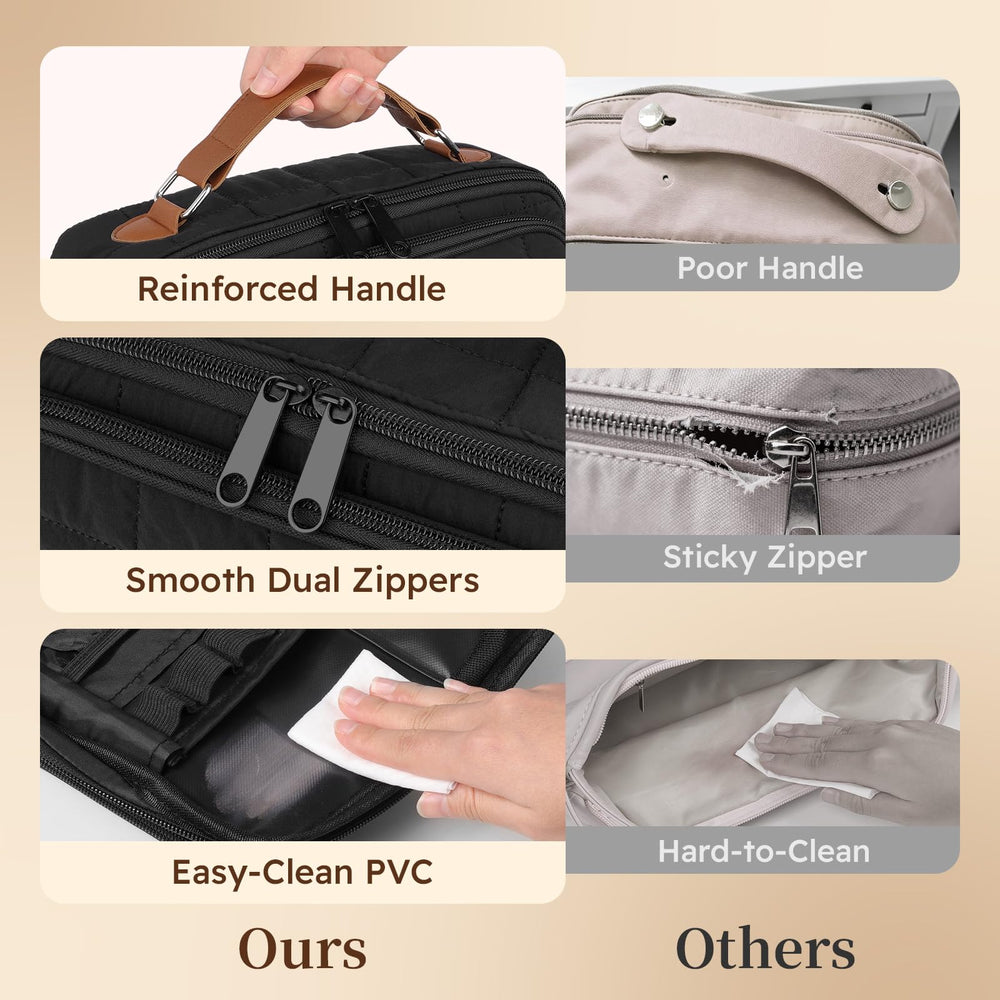 MOKURA Quilted Makeup Bag waterproof lining wipes clean and resists spills.