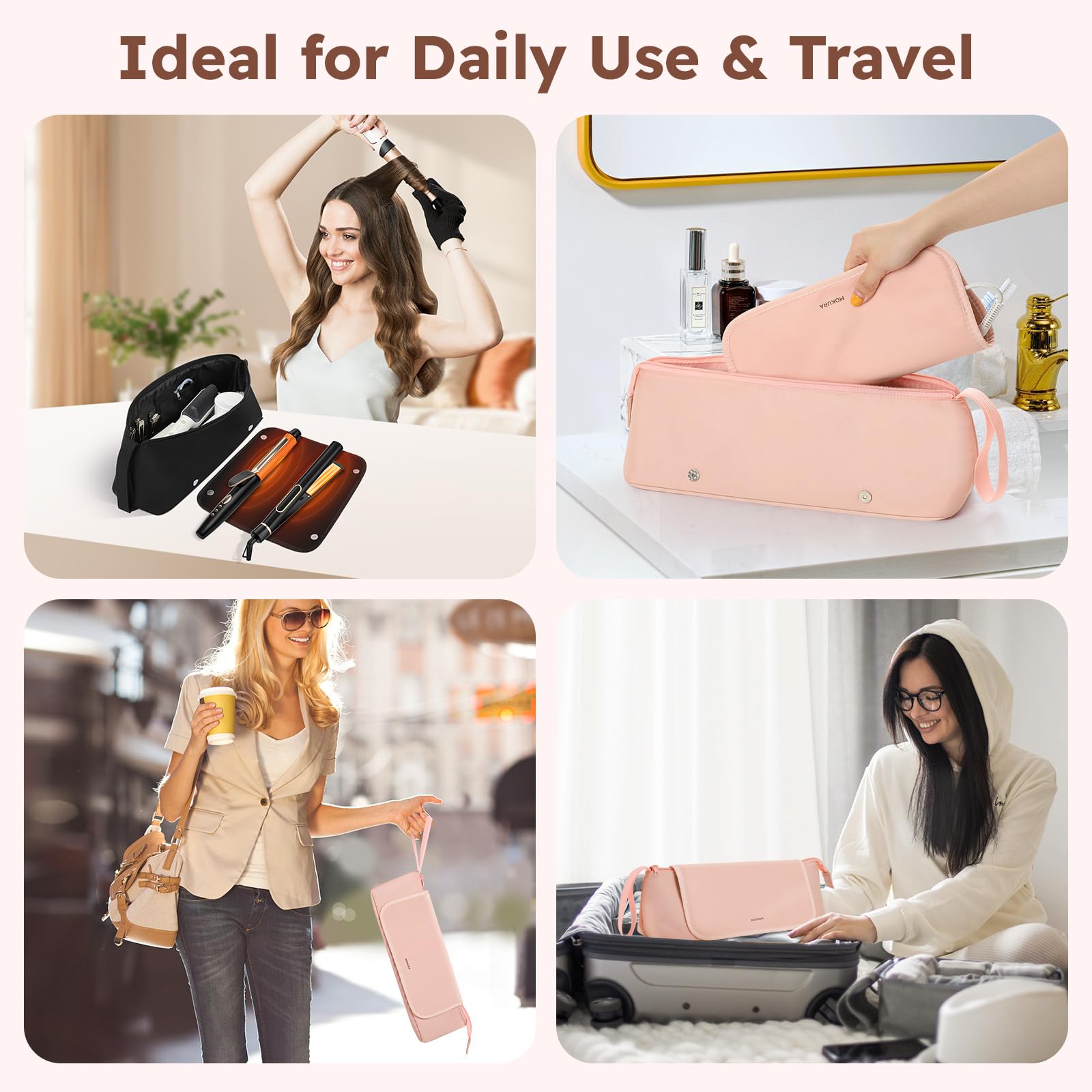 MOKURA travel-friendly bag folds flat with a carry strap for easy packing.