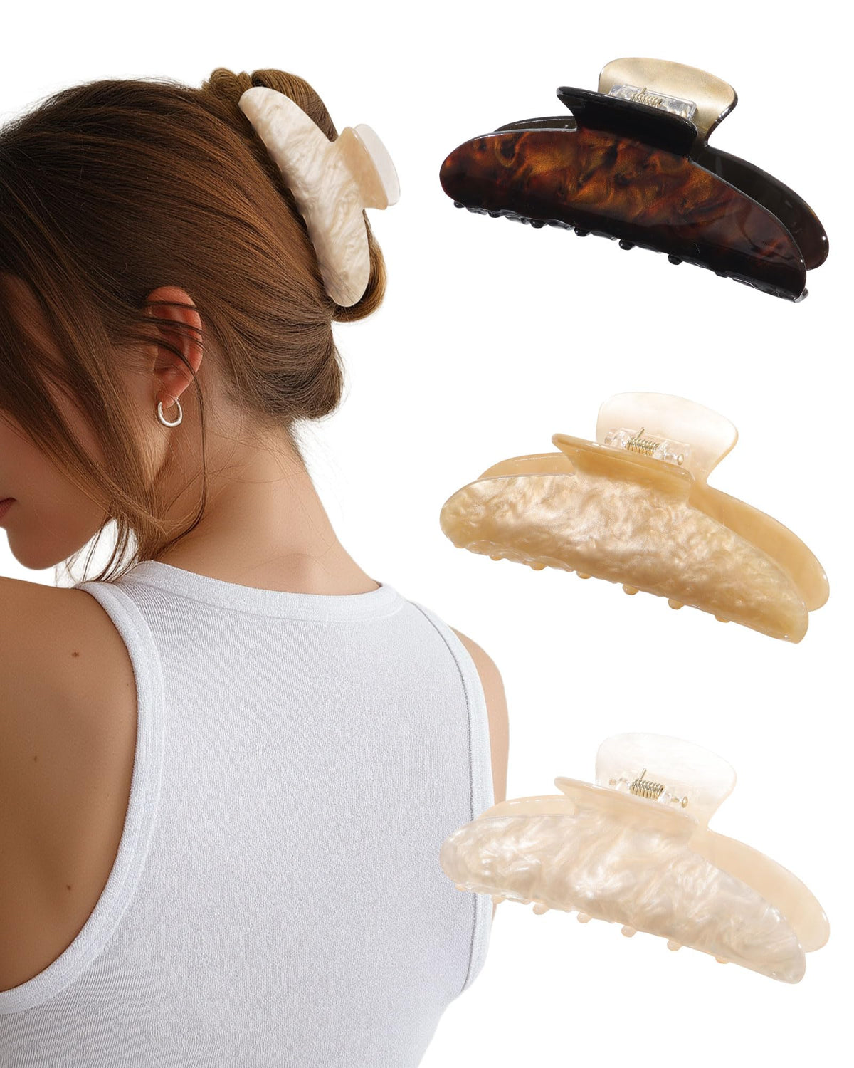 Molans 3PCS hair claw clips in a medium closeup show secure grip for all-day styling.