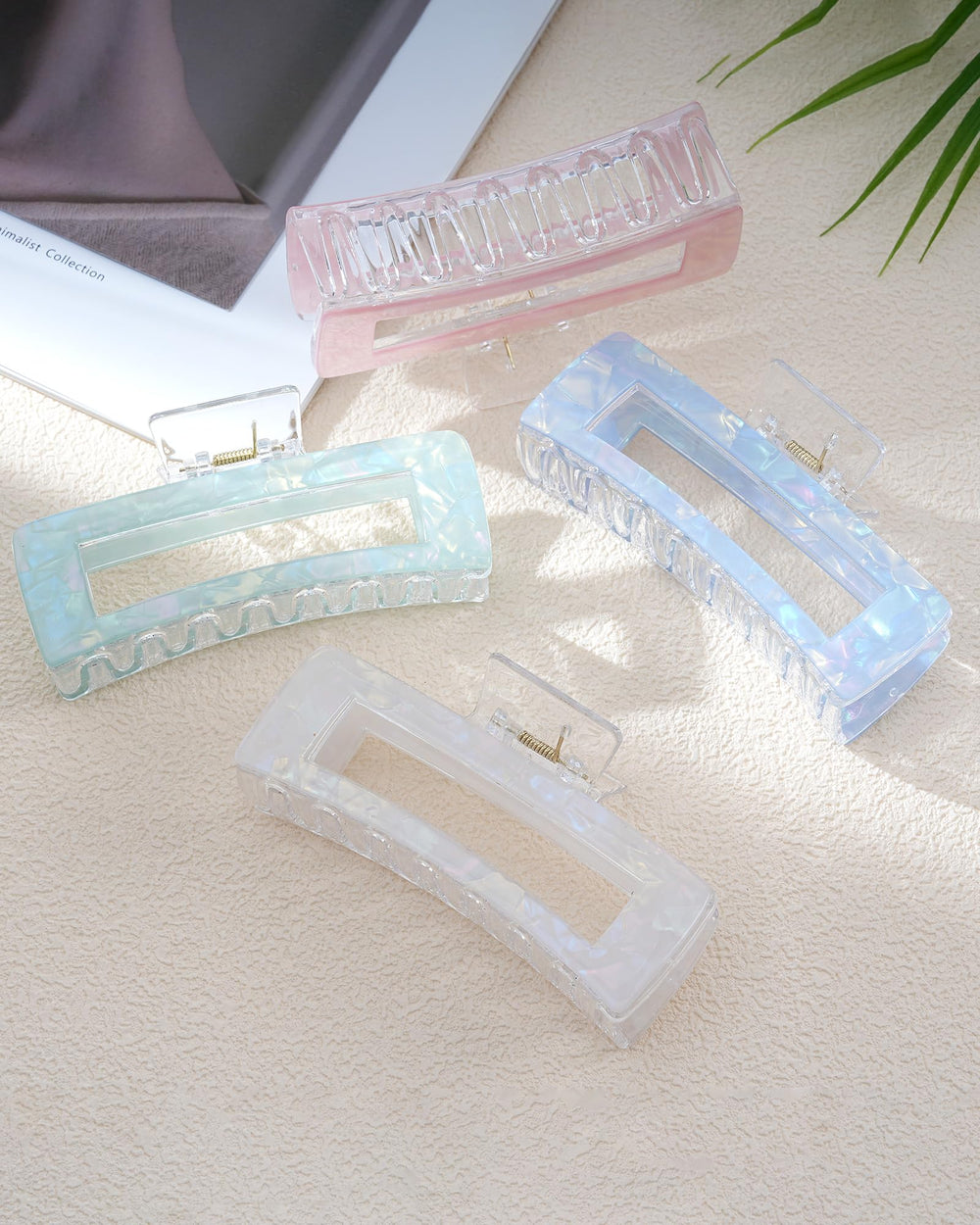 Molans large acrylic clips suitable for casual and formal styling.