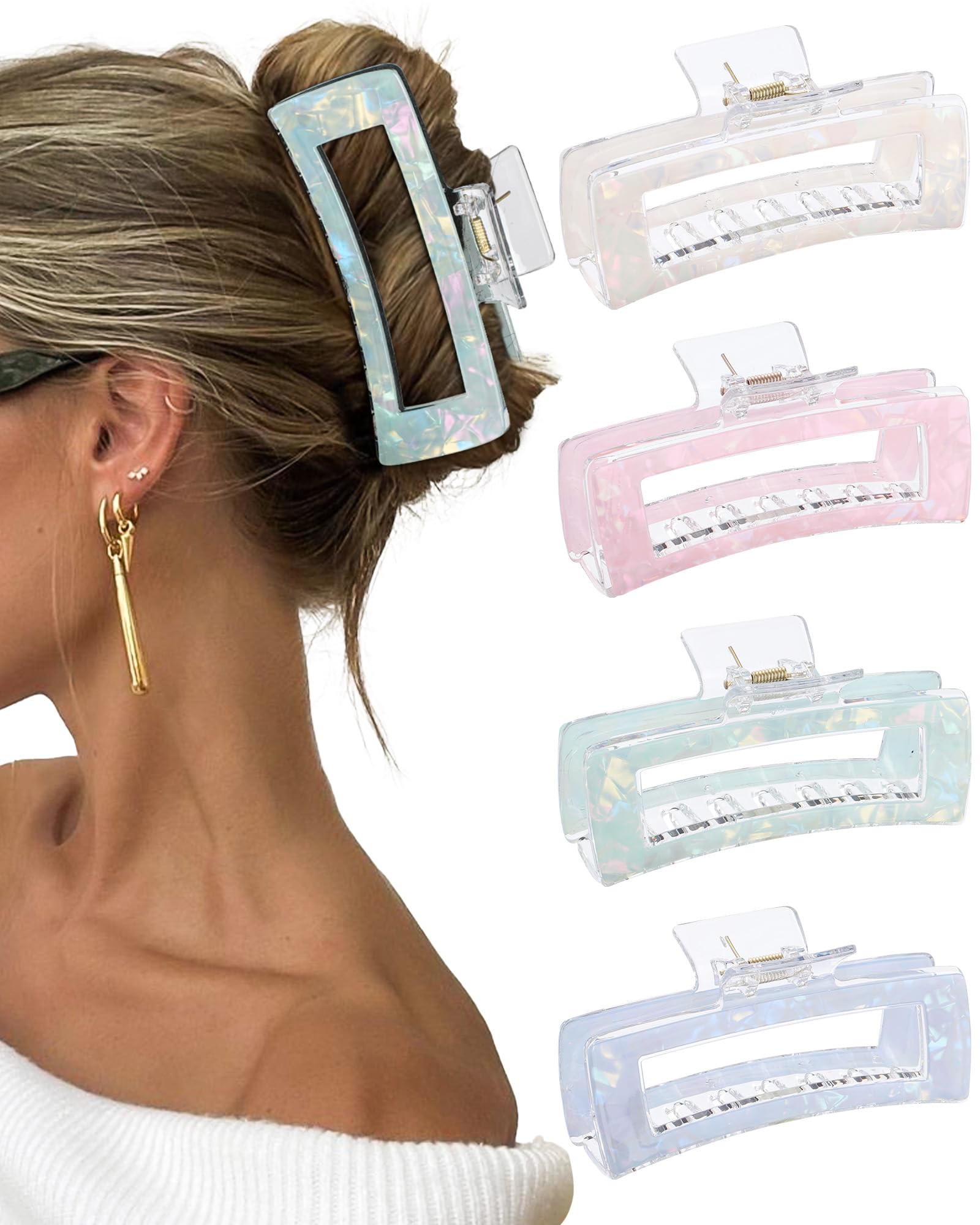Molans 5Inch large hair claw clip with mixed color design offers secure, stylish hold.