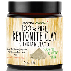 Molivera Organics bentonite clay powder in a jar for deep-clean pore cleansing