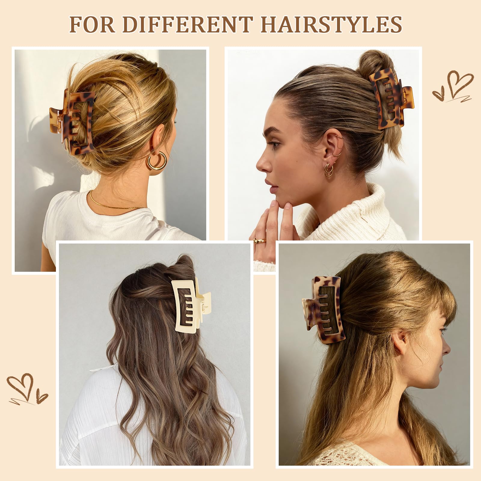 Molizummy clip rectangular beige, combina con cualquier outfit y color de cabello.