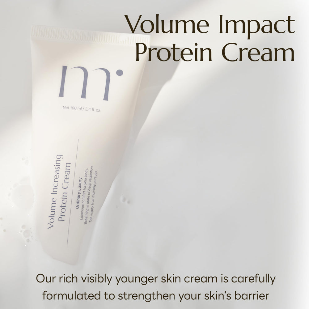Molvany Face Moisturizing Volume Impact Cream closeup highlights collagen-elastin boost for improved elasticity