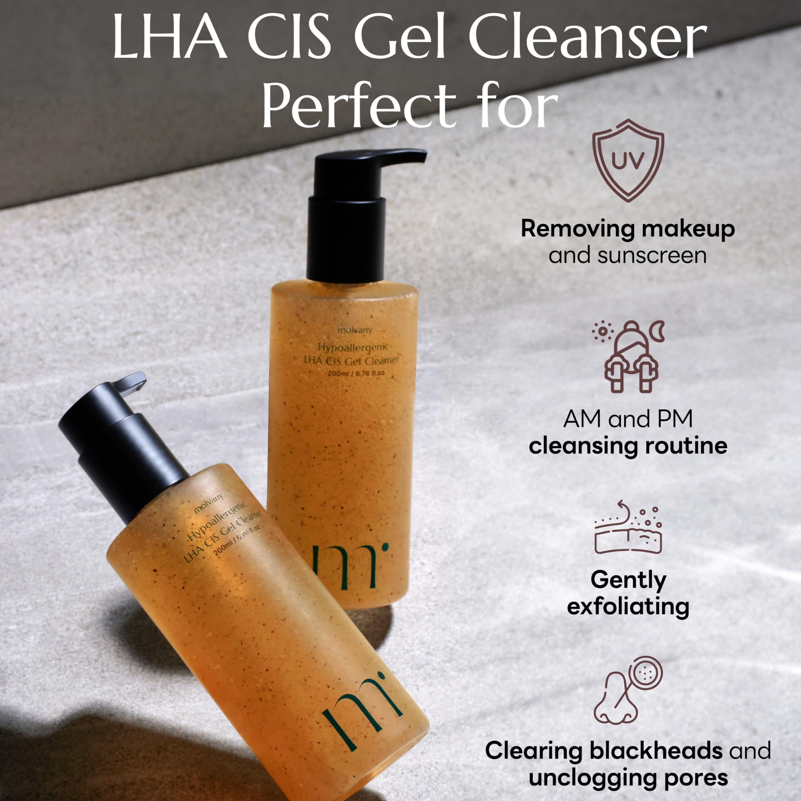 Molvany LHA CIS Gel Cleanser hydrated skin after wash closeup.