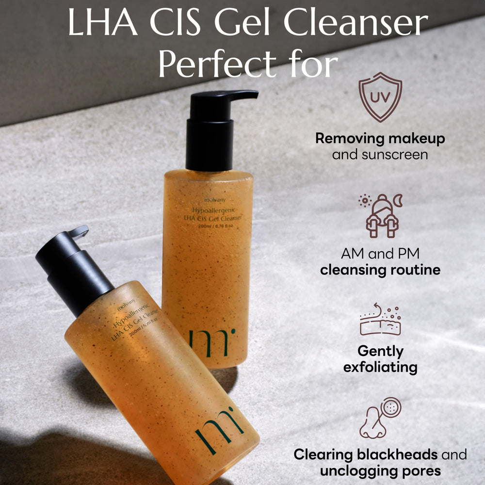 Molvany LHA CIS Gel Cleanser hydrated skin after wash closeup.